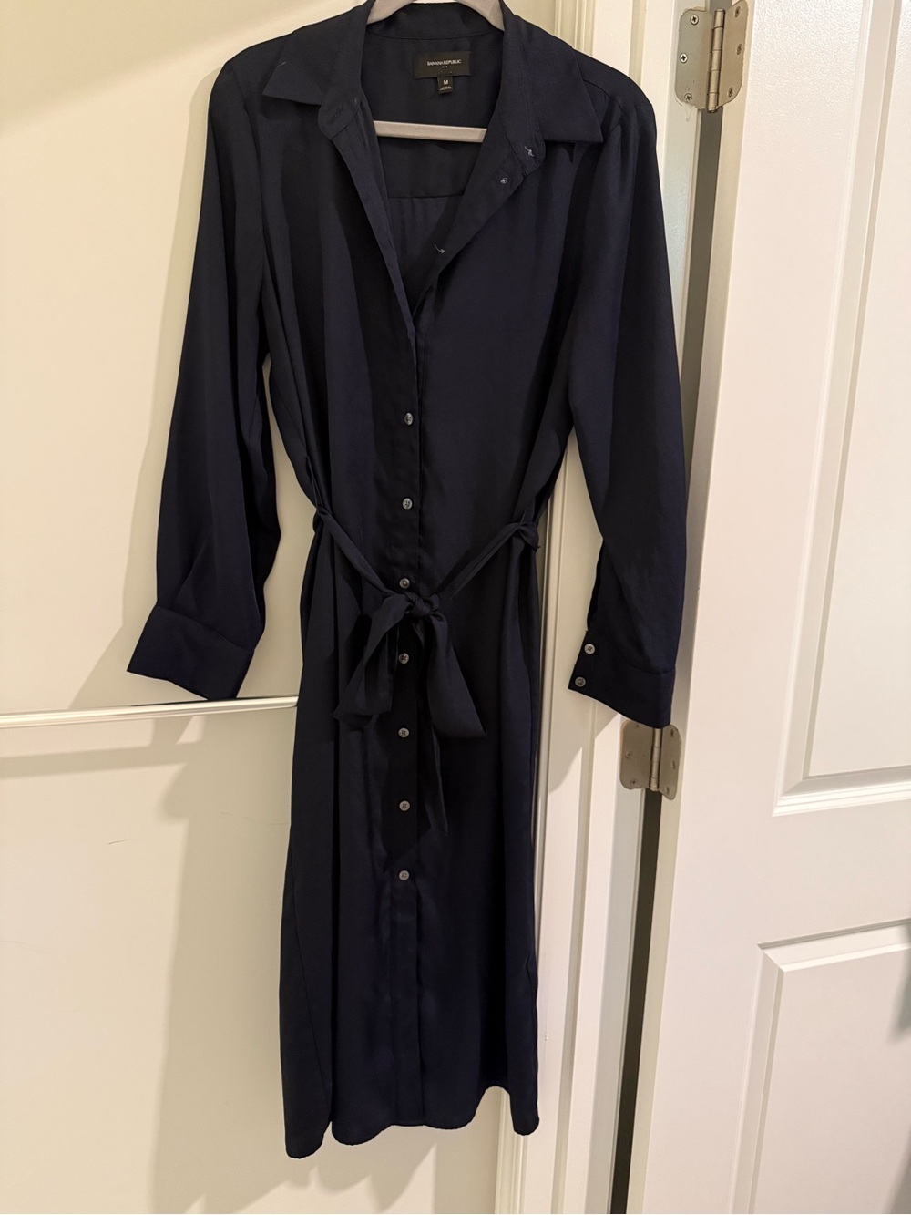 Banana Republic Navy Button-Front Shirt Dress with Waist Tie
